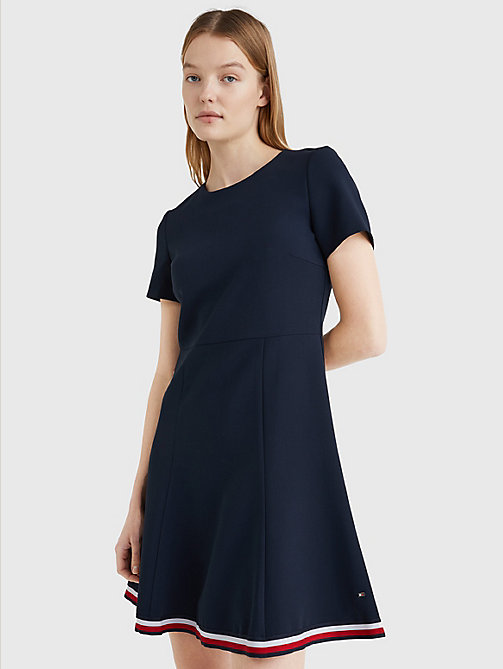blue signature tape fit and flare dress for women tommy hilfiger