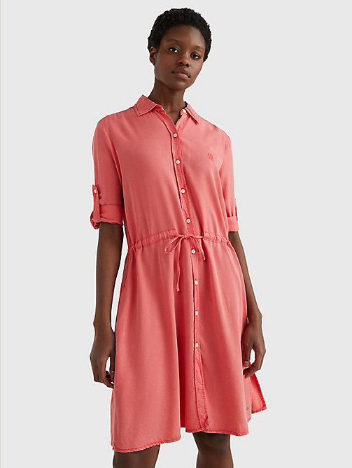 red relaxed fit knee length shirt dress for women tommy hilfiger