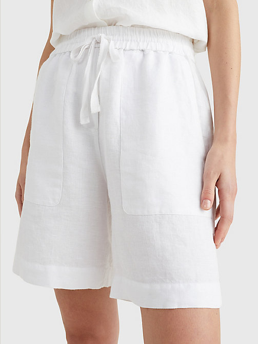 white linen relaxed fit short for women tommy hilfiger