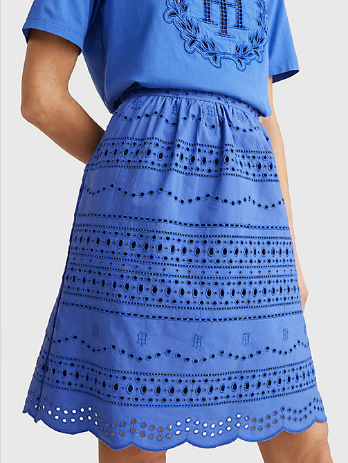 blue broderie anglaise knee length skirt for women tommy hilfiger