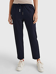 blue tape drawstring tapered fit trousers for women tommy hilfiger