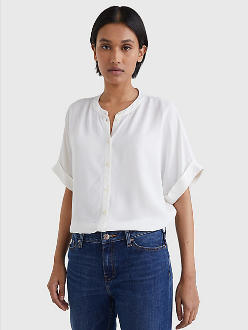 blusa de corte amplio con estampado tropical blanco de mujer tommy hilfiger