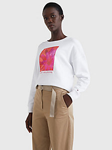 white relaxed fit floral sweatshirt for women tommy hilfiger