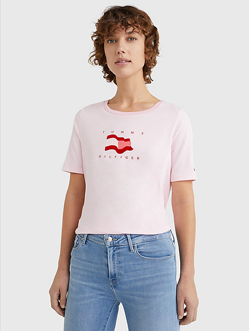 pink flock flag t-shirt for women tommy hilfiger