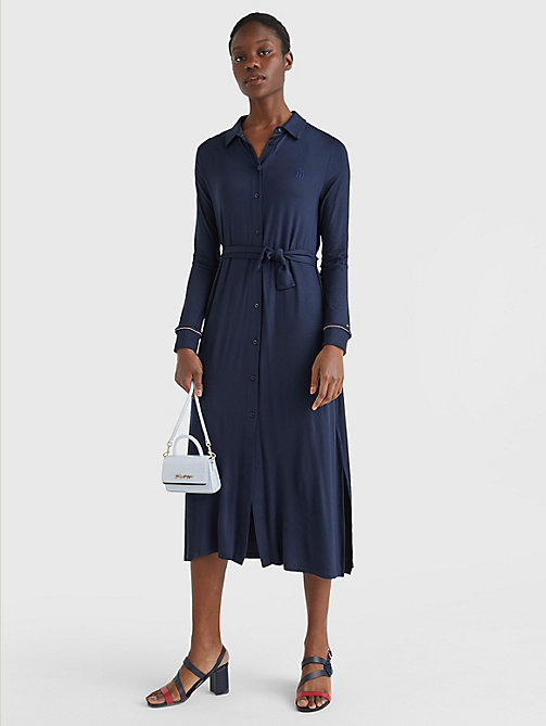 blue relaxed fit midi shirt dress for women tommy hilfiger