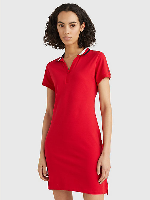 robe-polo ajustée rouge pour femmes tommy hilfiger
