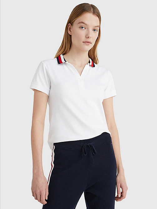 white contrast collar slim fit polo top for women tommy hilfiger
