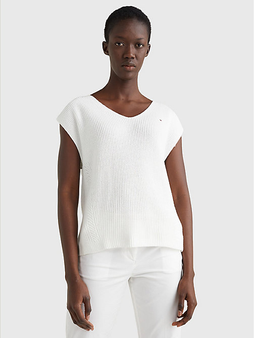 white organic cotton relaxed fit textured vest for women tommy hilfiger