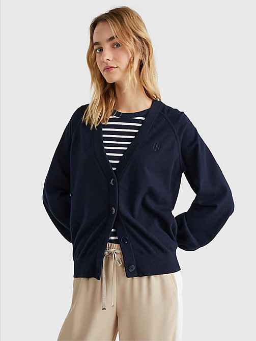blue puff sleeve relaxed fit cardigan for women tommy hilfiger