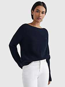 blue boat neck relaxed fit jumper for women tommy hilfiger