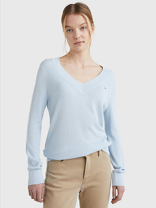 blau regular fit pullover mit v-ausschnitt für damen - tommy hilfiger