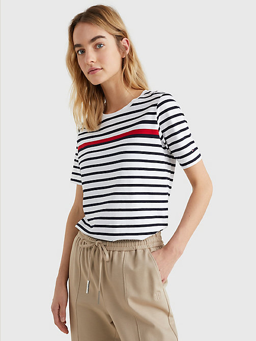 white stripe crew neck t-shirt for women tommy hilfiger