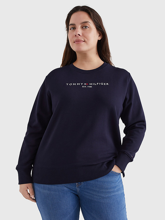 blauw curve sweater van biologisch katoen voor dames - tommy hilfiger