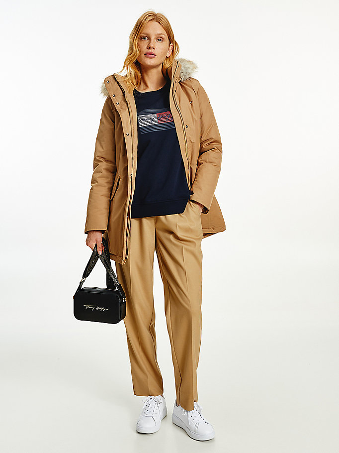 brown essential padded parka for women tommy hilfiger