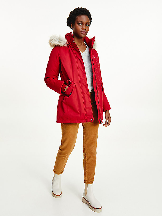 red essential padded parka for women tommy hilfiger