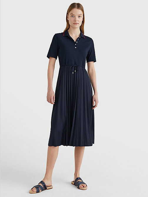 blue pleated fit & flare polo dress for women tommy hilfiger