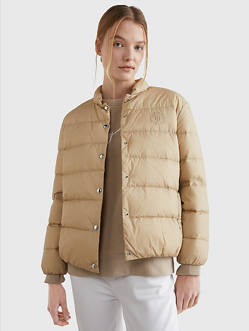 beige chic down-filled jacket for women tommy hilfiger