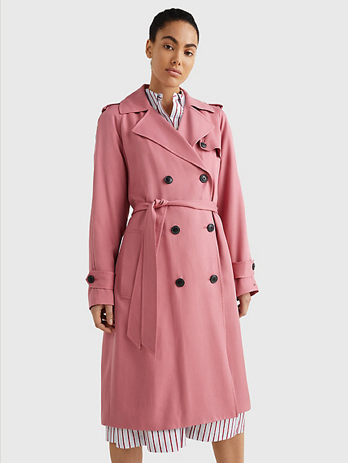 trench-coat croisé rose pour femmes tommy hilfiger