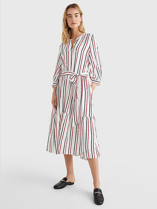 white spot stripe relaxed midi shirt dress for women tommy hilfiger