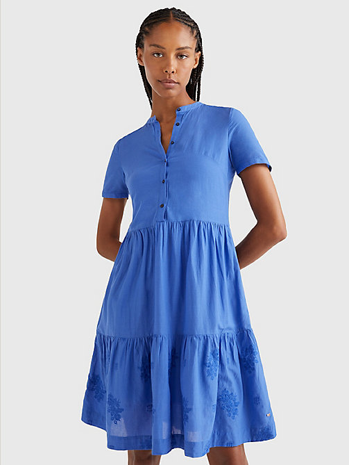 blauw relaxed fit jurk met monogrammen en bloemen voor women - tommy hilfiger