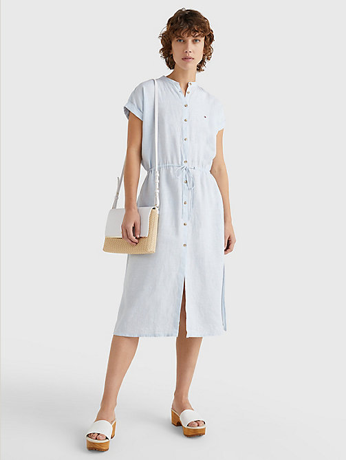 blue linen relaxed fit midi shirt dress for women tommy hilfiger