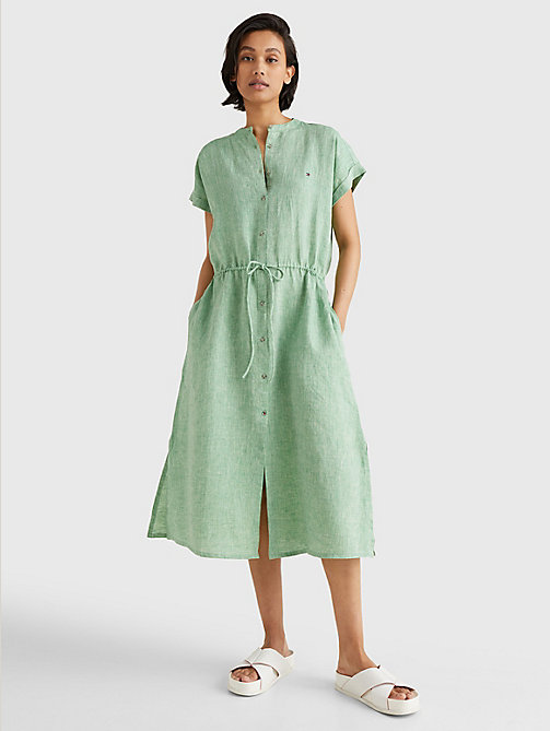 green linen relaxed fit midi shirt dress for women tommy hilfiger