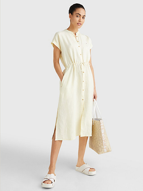 yellow linen relaxed fit midi shirt dress for women tommy hilfiger