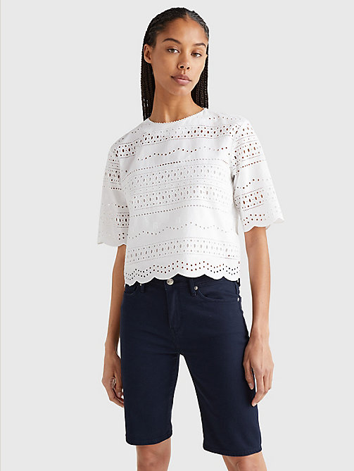 white broderie anglaise relaxed fit blouse for women tommy hilfiger