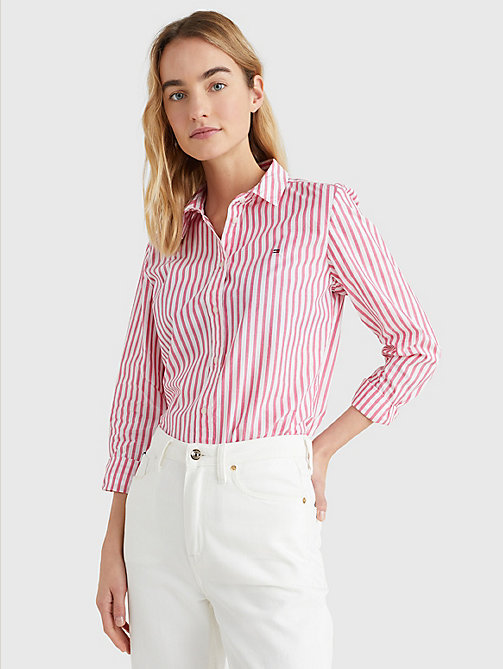 pink stripe regular fit shirt for women tommy hilfiger