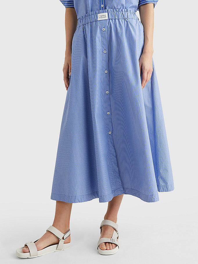 blue stripe relaxed midi skirt for women tommy hilfiger