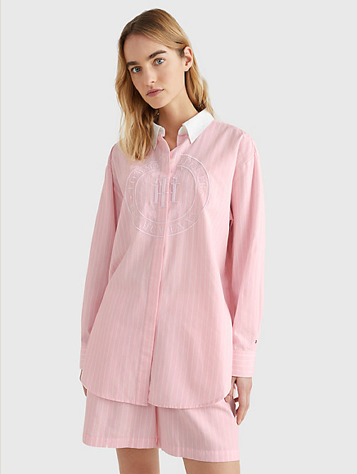 roze oversized overhemd met strepen voor women - tommy hilfiger