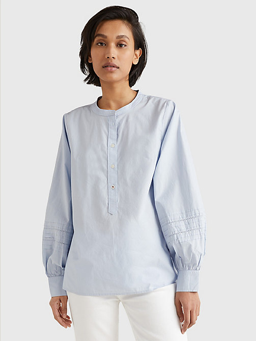blouse standard à empiècement et col henley bleu pour femmes tommy hilfiger