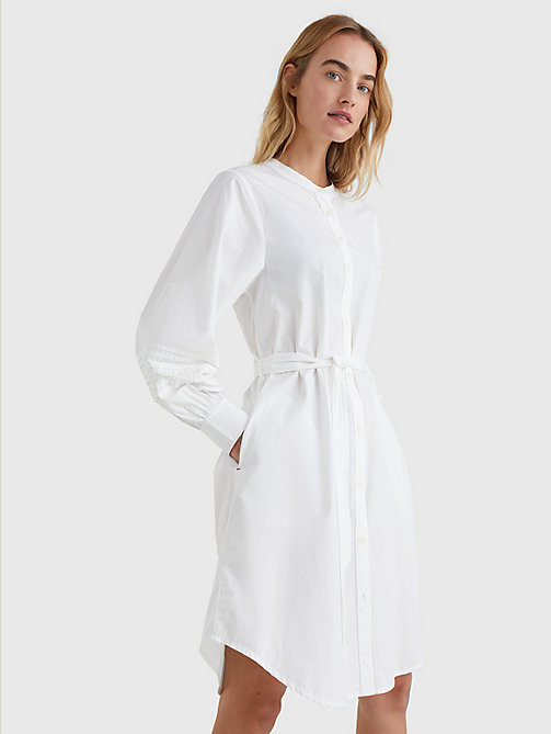 vestido camisero de corte regular con vainica blanco de mujer tommy hilfiger