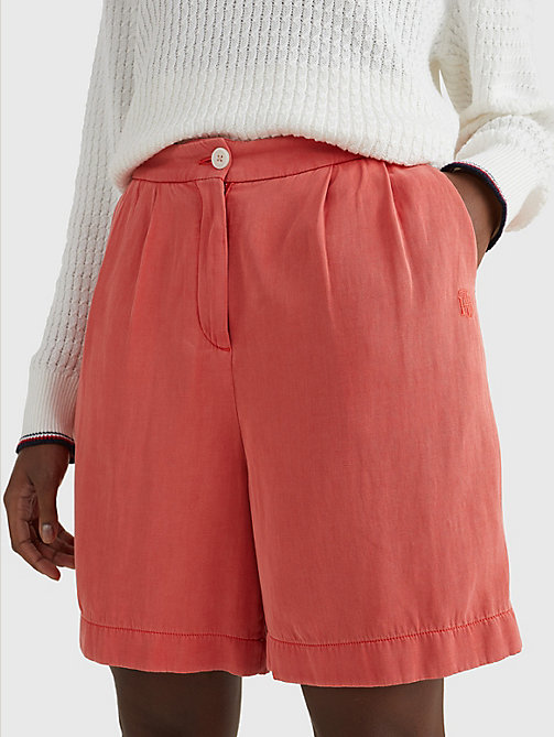 red pleated pull on shorts for women tommy hilfiger