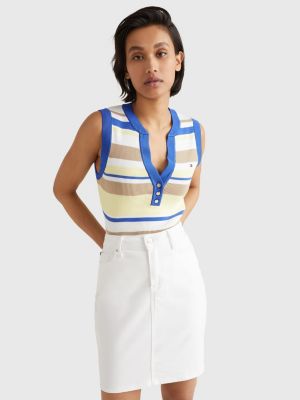 Stripe Henley Slim Fit Sweater Vest WHITE Tommy Hilfiger