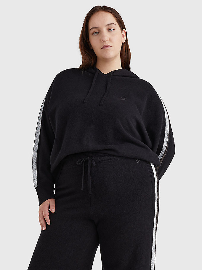 zwart curve th flex relaxed fit metallic hoodie voor women - tommy hilfiger