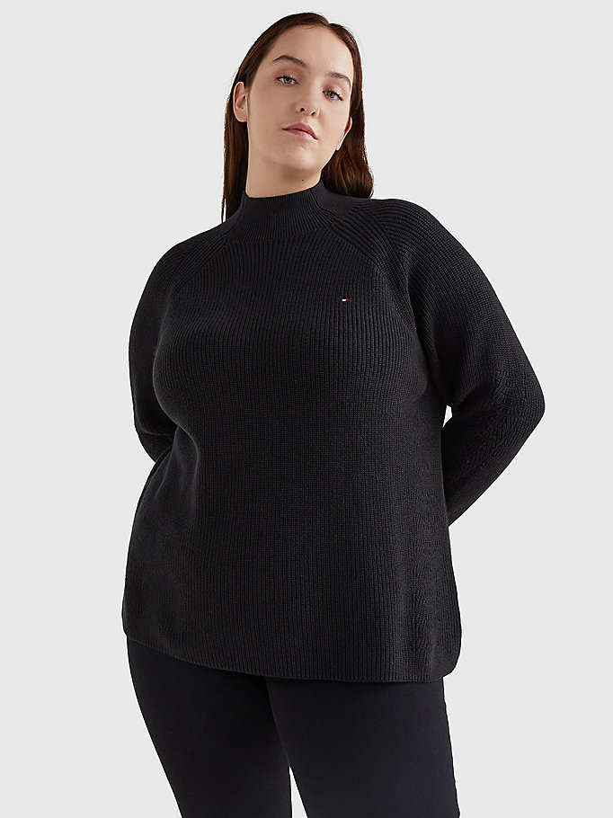 black curve mock turtleneck organic cotton knit jumper for women tommy hilfiger