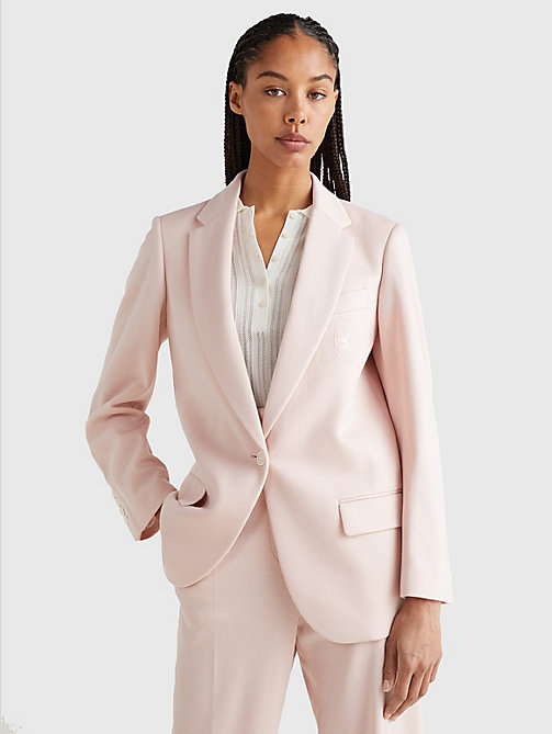 roze tailored blazer met geborduurd embleem voor dames - tommy hilfiger