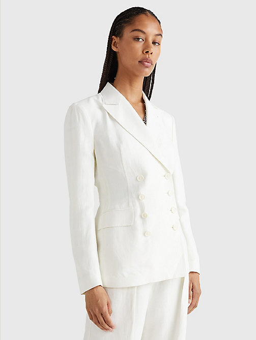 white prep double-breasted tailored blazer for women tommy hilfiger