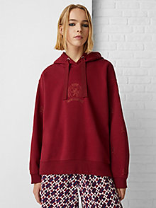 rood classics hoodie met embleem voor dames - tommy hilfiger