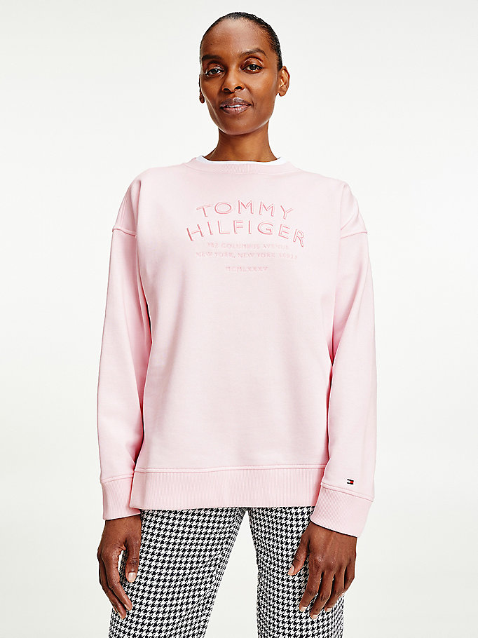 Relaxed Fit Text Embroidery Sweatshirt | PINK | Tommy Hilfiger
