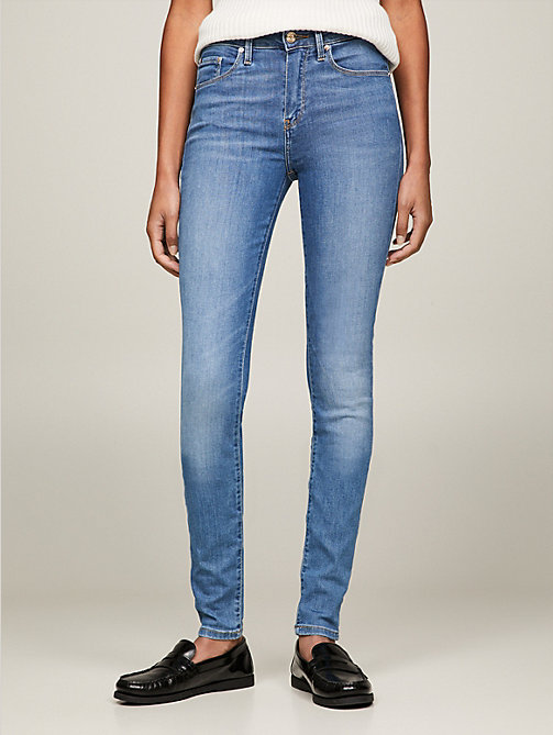 denim th flex como skinny jeans mit mittelhohem bund und fade-effekten für damen - tommy hilfiger