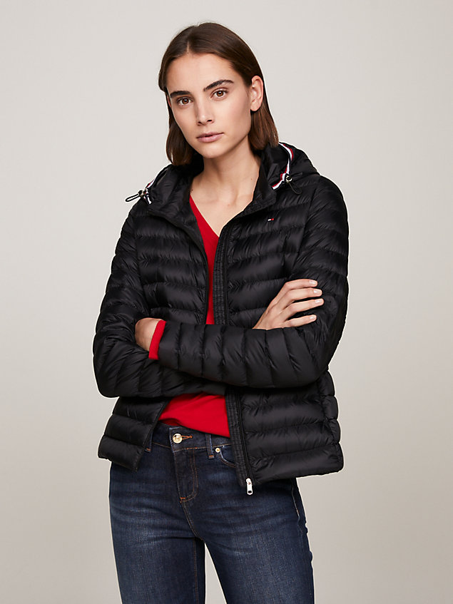 black down-filled hooded zip-thru jacket for women tommy hilfiger