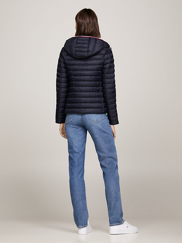 blue down-filled hooded zip-thru jacket for women tommy hilfiger