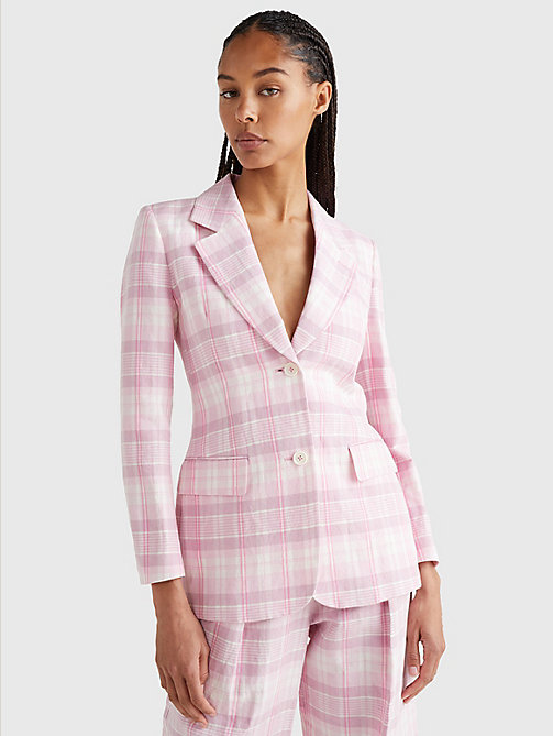 pink madras check blazer for women tommy hilfiger