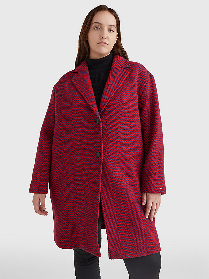 pink curve herringbone single-breasted coat for women tommy hilfiger
