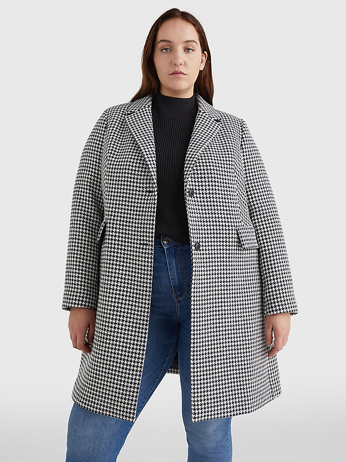 blue curve recycled wool blend houndstooth coat for women tommy hilfiger