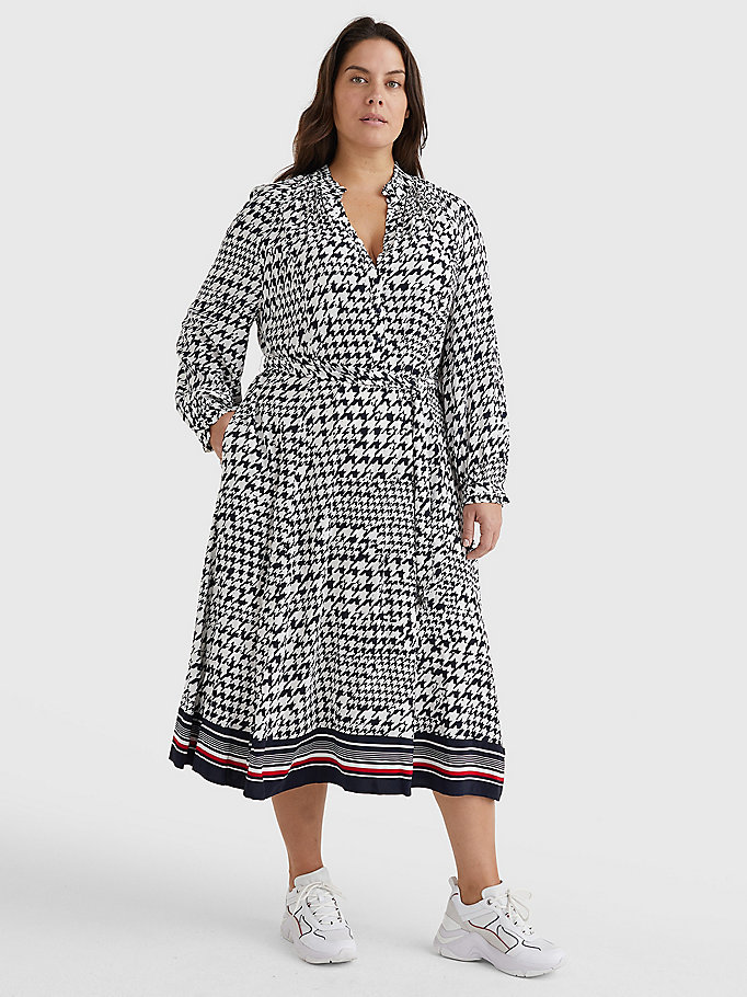 blue curve houndstooth relaxed fit midi dress for women tommy hilfiger