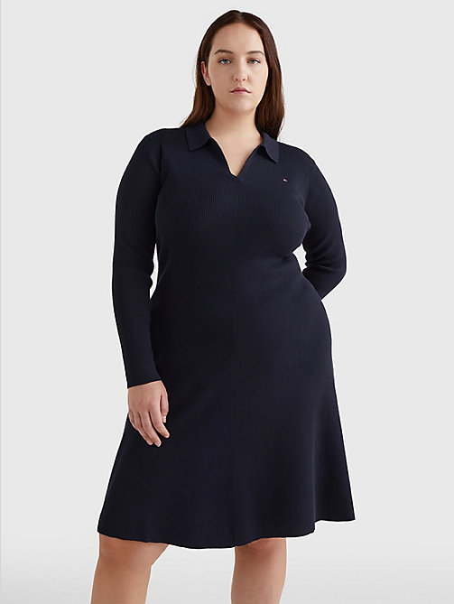 blue curve organic cotton slim fit polo dress for women tommy hilfiger