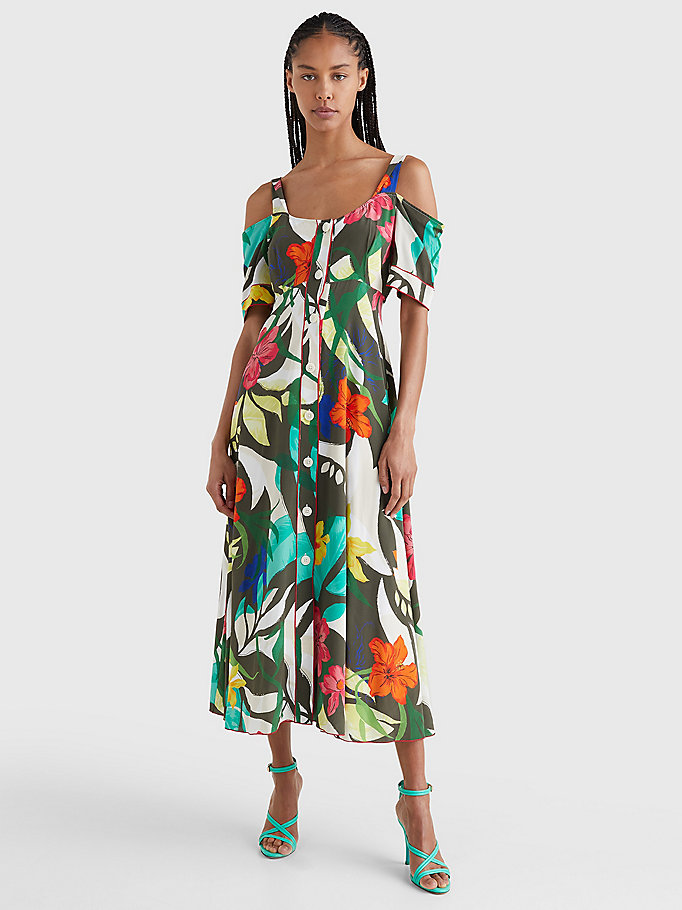 Silk Hawaiian Print Maxi Dress | KHAKI ...